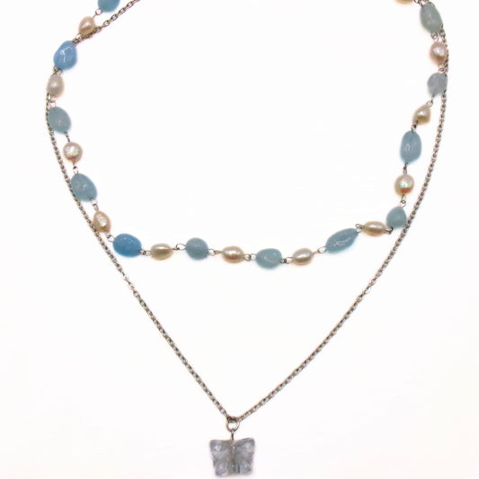 aquamarine 2-piece butterfly necklace