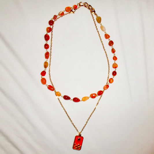 carnelian sunflower layered necklace