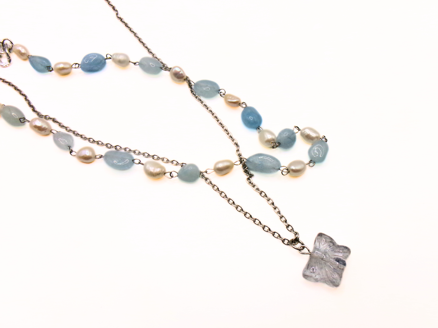 aquamarine 2-piece butterfly necklace