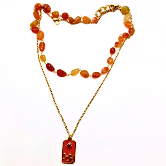 carnelian sunflower layered necklace