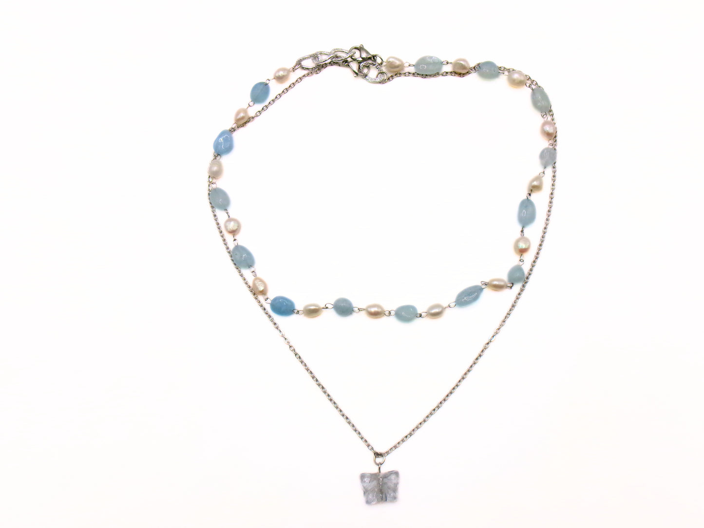 aquamarine 2-piece butterfly necklace