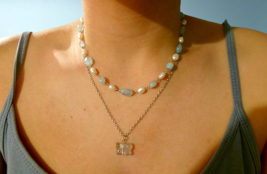 aquamarine 2-piece butterfly necklace